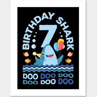 Birthday Shark Doo Doo 7th Birthday Gift Posters and Art